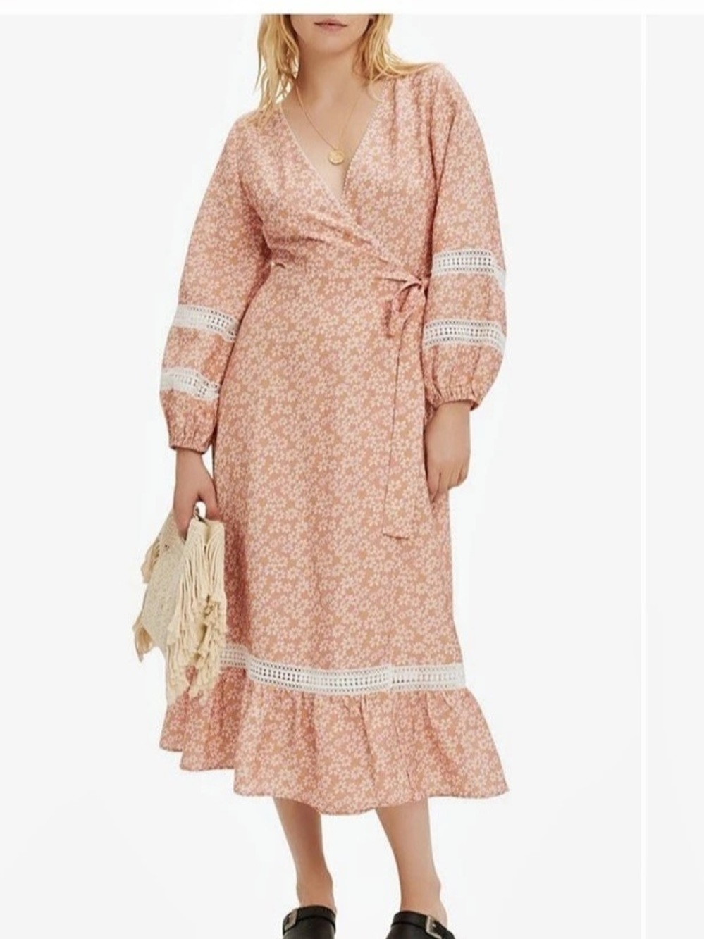 Maje Restella Floral Long Sleeve Maxi Dress in Pink & White